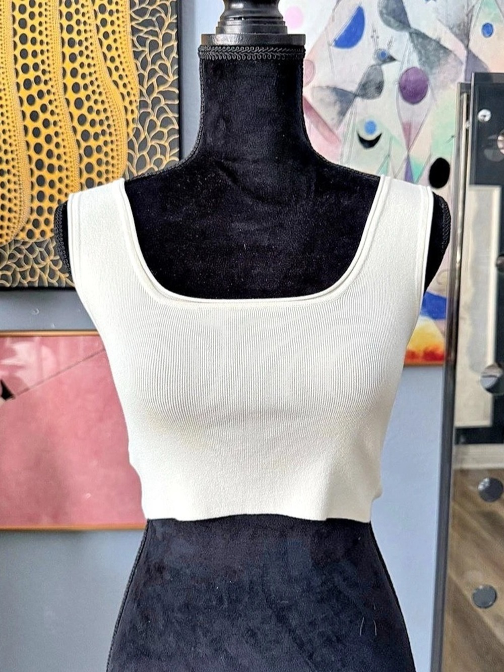NEW Premium White Square Neck Ribbed Crop Top, Size 0